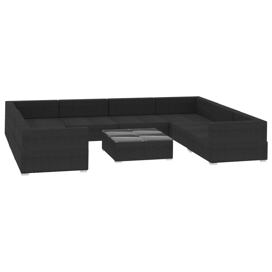 9-Delige Loungeset Met Kussens Poly Rattan Zwart Zwart en crème