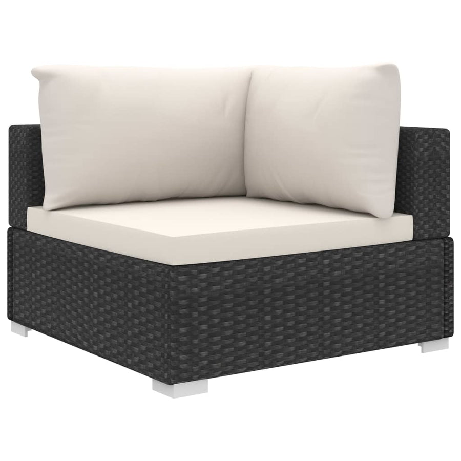 9-Delige Loungeset Met Kussens Poly Rattan Zwart Zwart en crème
