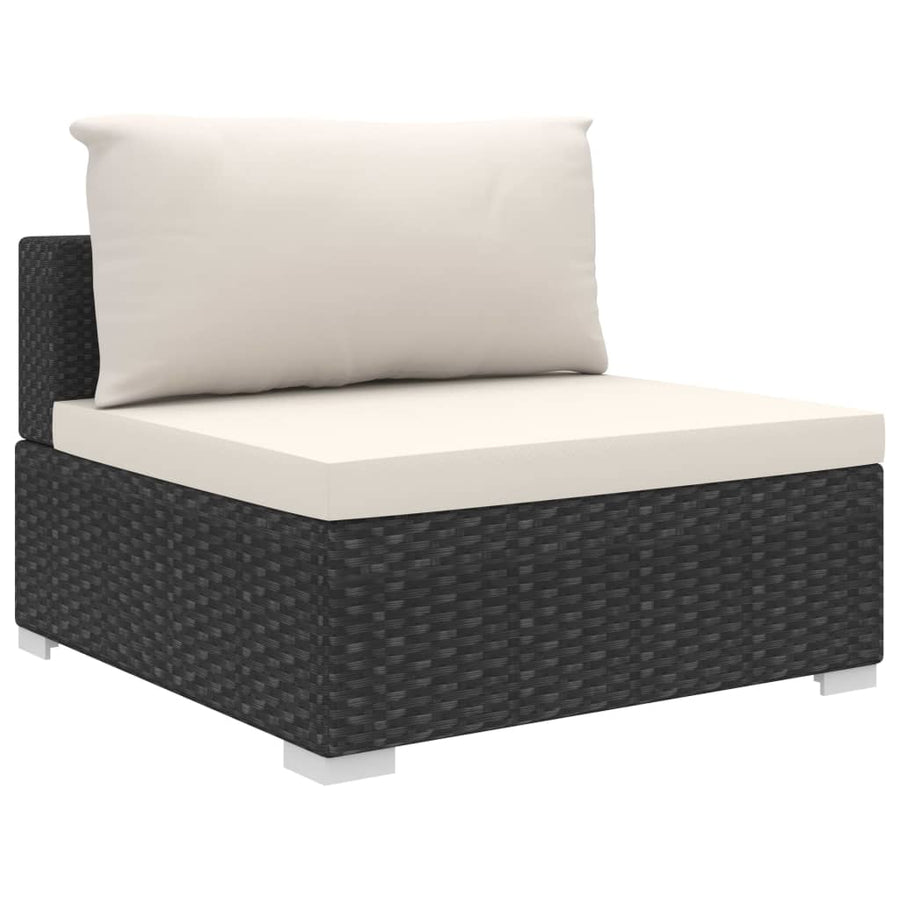 9-Delige Loungeset Met Kussens Poly Rattan Zwart Zwart en crème