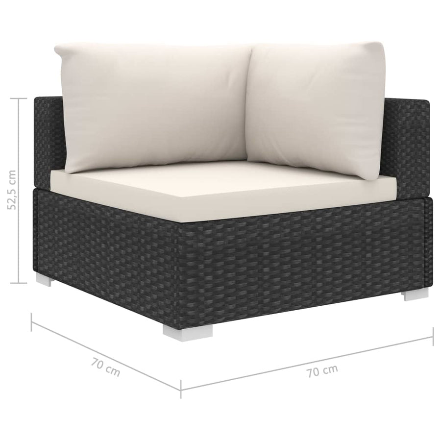 9-Delige Loungeset Met Kussens Poly Rattan Zwart Zwart en crème