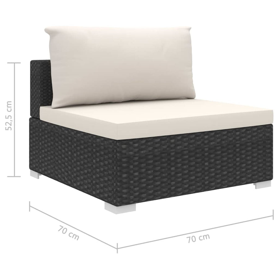 9-Delige Loungeset Met Kussens Poly Rattan Zwart Zwart en crème