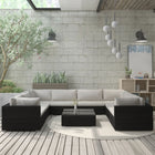 Loungeset poly rattan 9-delig zwart met kussens