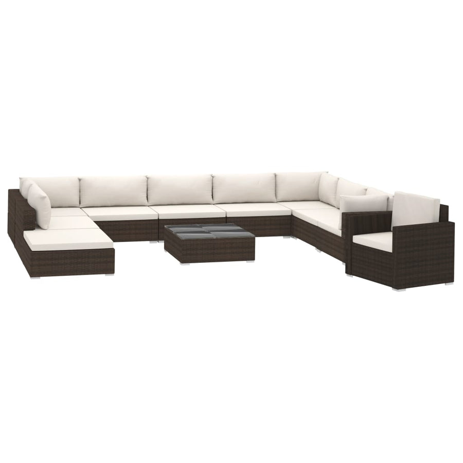 -Delige Loungeset Met Kussens Poly Rattan Bruin