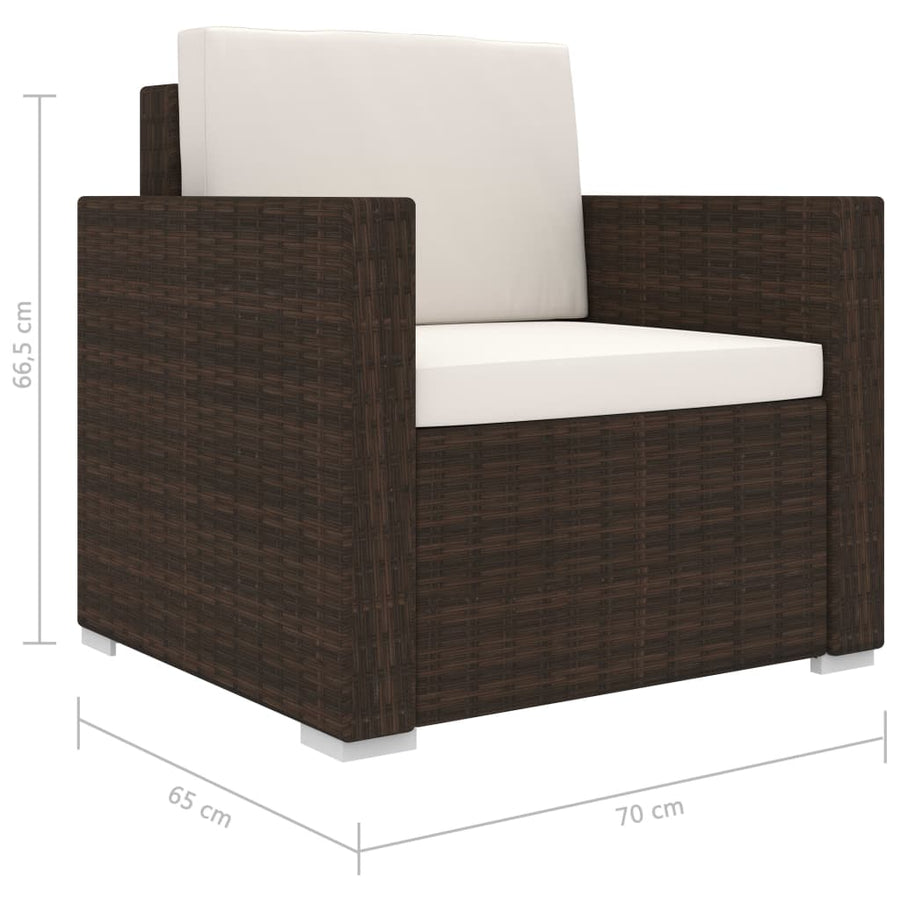 -Delige Loungeset Met Kussens Poly Rattan Bruin