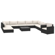 11-Delige Loungeset Met Kussens Poly Rattan Zwart Zwart en wit