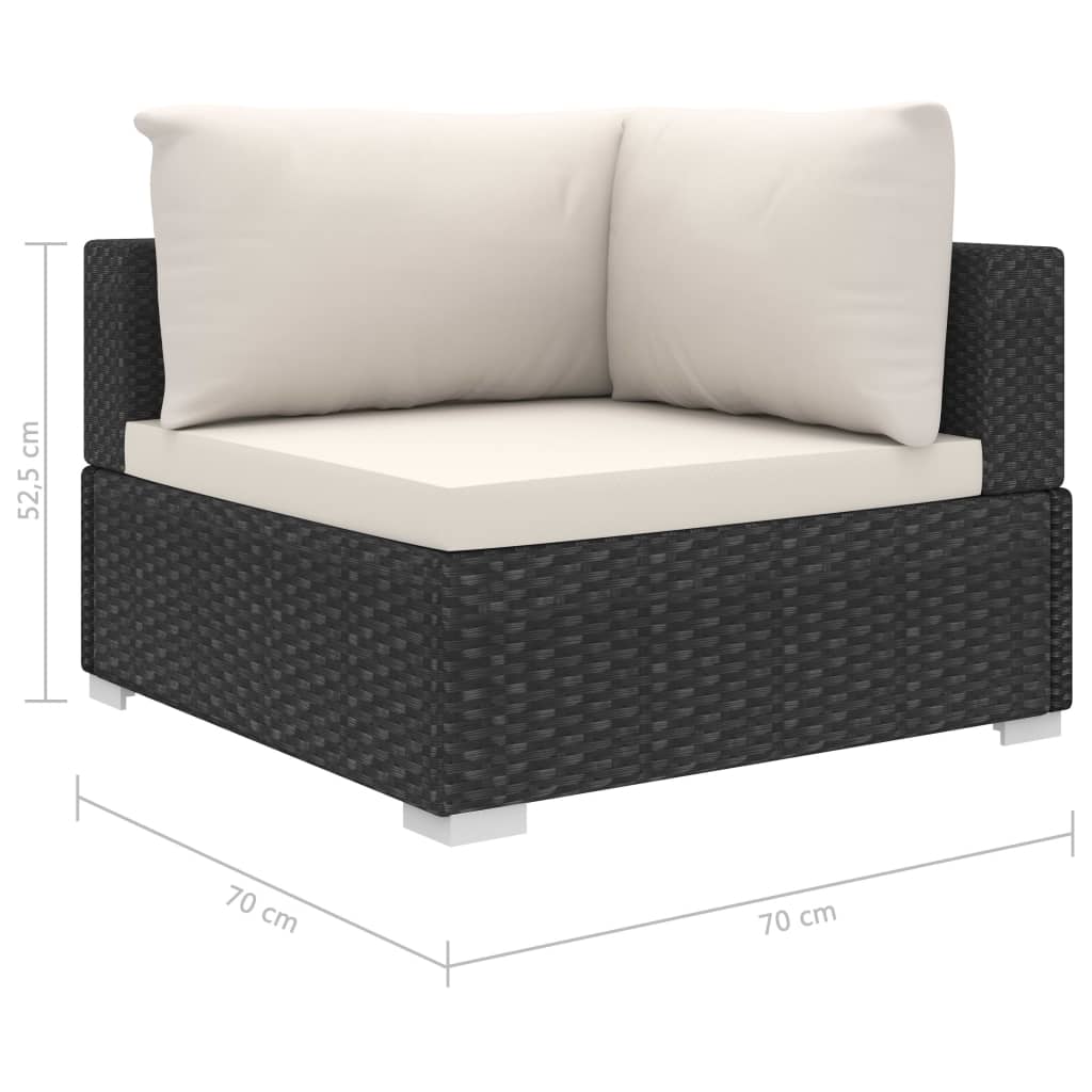 11-Delige Loungeset Met Kussens Poly Rattan Zwart Zwart en wit