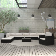 Loungeset poly rattan 11-delig zwart