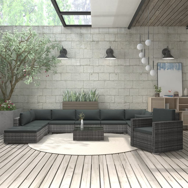 -Delige Loungeset Met Kussens Poly Rattan Grijs