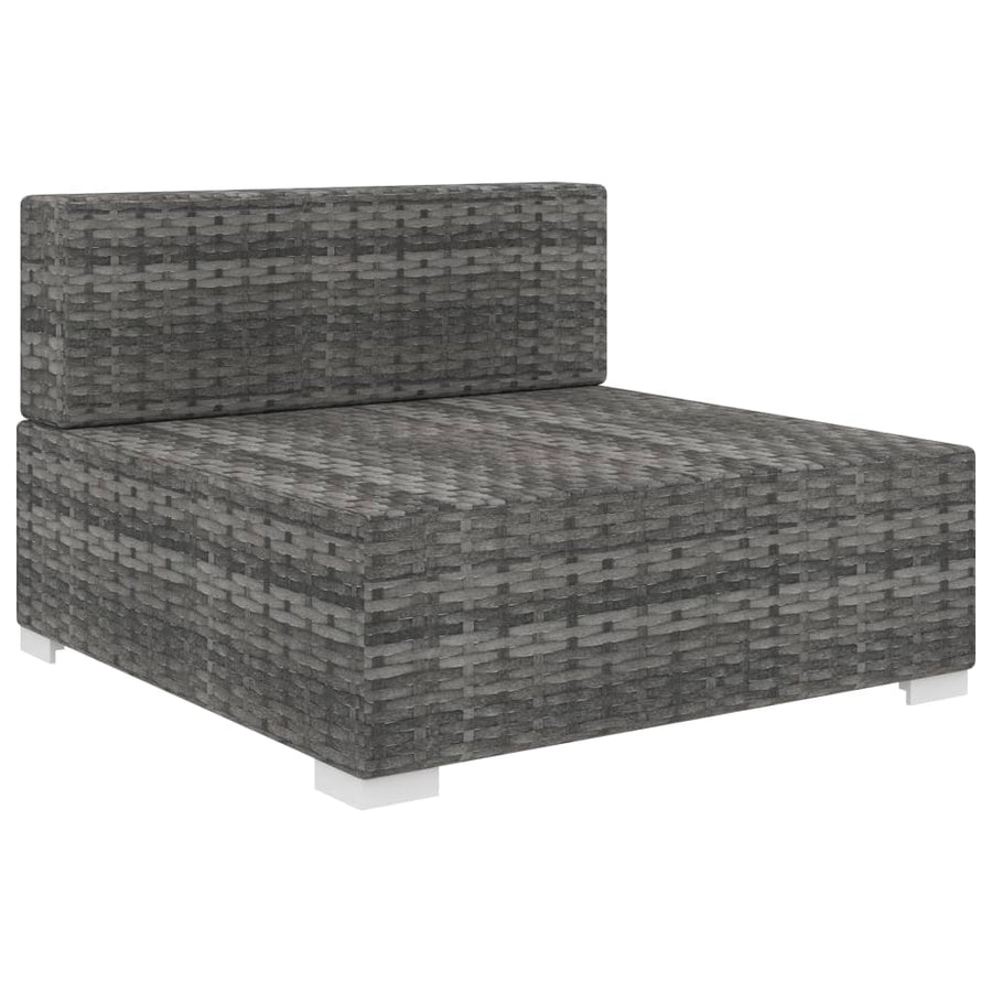 St Met Kussens Poly Rattan Grijs Middenbank