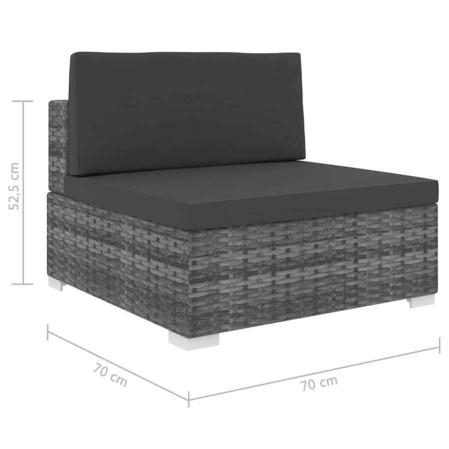St Met Kussens Poly Rattan Grijs Middenbank