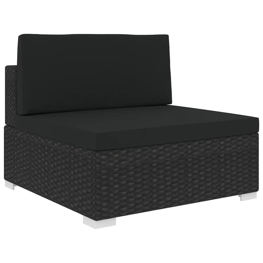 St Met Kussens Poly Rattan Zwart Middenbank