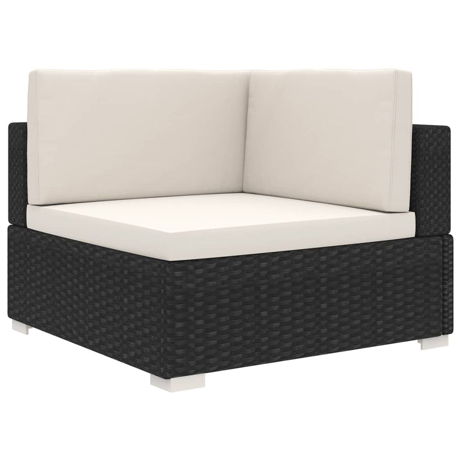 Hoekbank 1 St Met Kussens Poly Rattan Zwart Zwart en wit