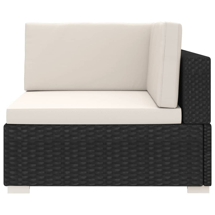 Hoekbank 1 St Met Kussens Poly Rattan Zwart Zwart en wit