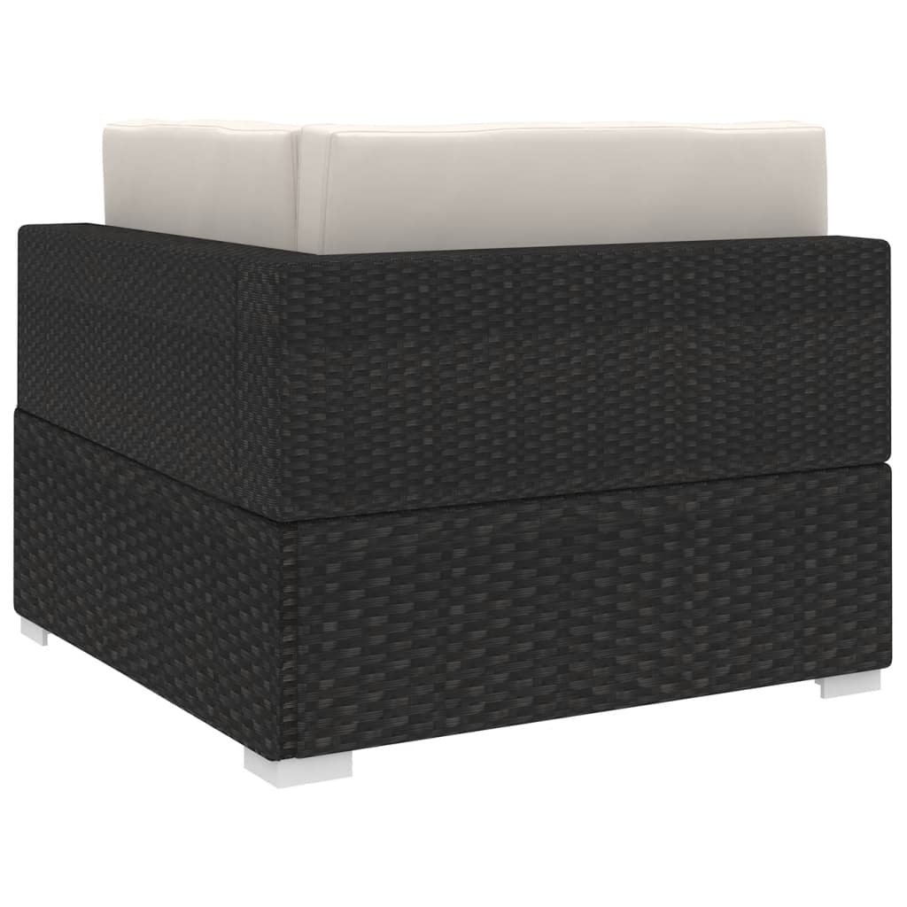 Hoekbank 1 St Met Kussens Poly Rattan Zwart Zwart en wit