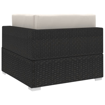 Hoekbank 1 St Met Kussens Poly Rattan Zwart Zwart en wit