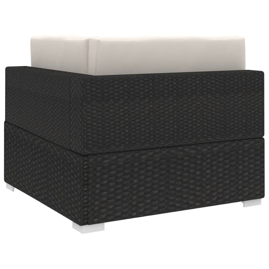 Hoekbank 1 St Met Kussens Poly Rattan Zwart Zwart en wit