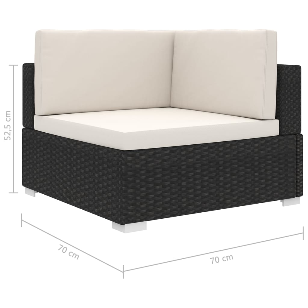 Hoekbank 1 St Met Kussens Poly Rattan Zwart Zwart en wit
