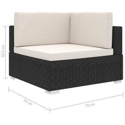 Hoekbank 1 St Met Kussens Poly Rattan Zwart Zwart en wit