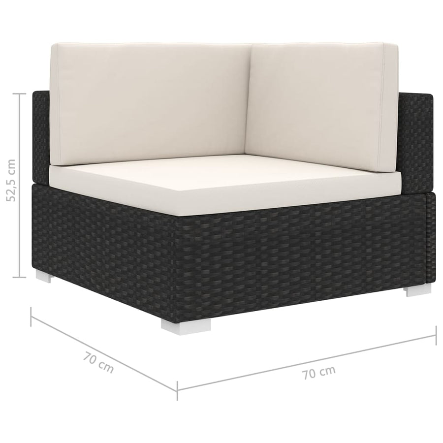 Hoekbank 1 St Met Kussens Poly Rattan Zwart Zwart en wit