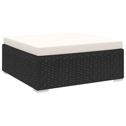 St Met Kussen Poly Rattan Zwart en wit Voetensteun