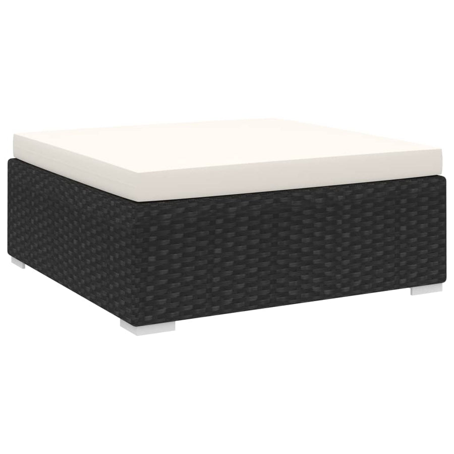 St Met Kussen Poly Rattan Zwart en wit Voetensteun