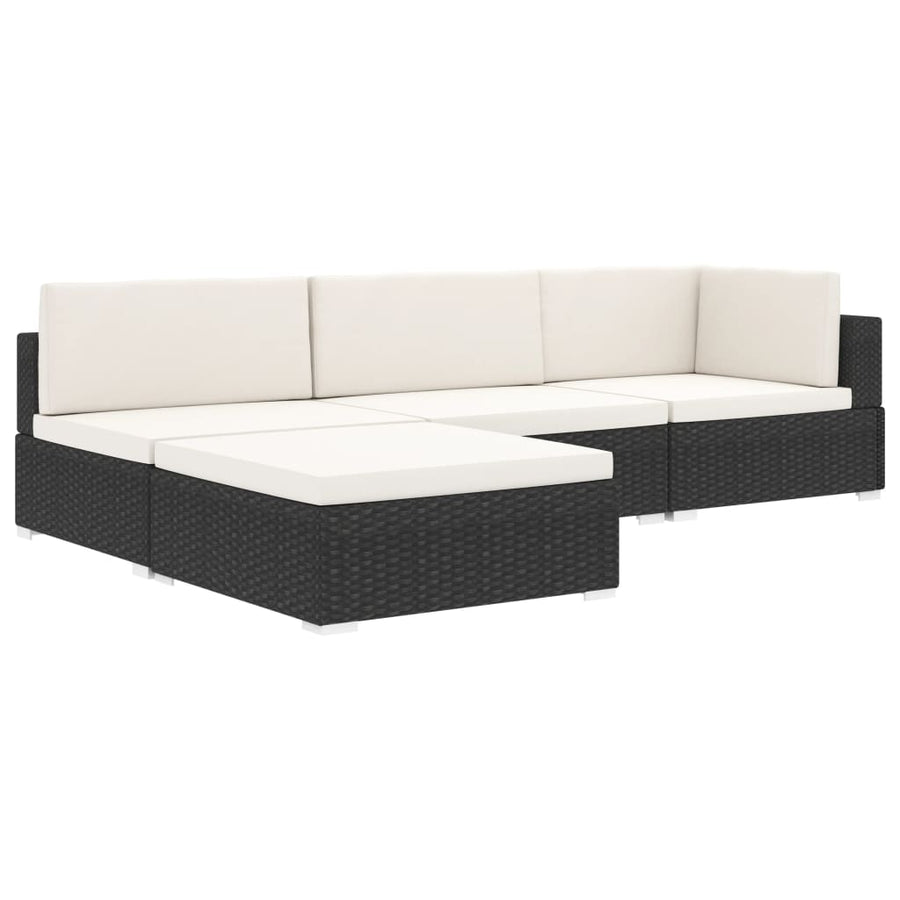 St Met Kussen Poly Rattan Zwart en wit Voetensteun