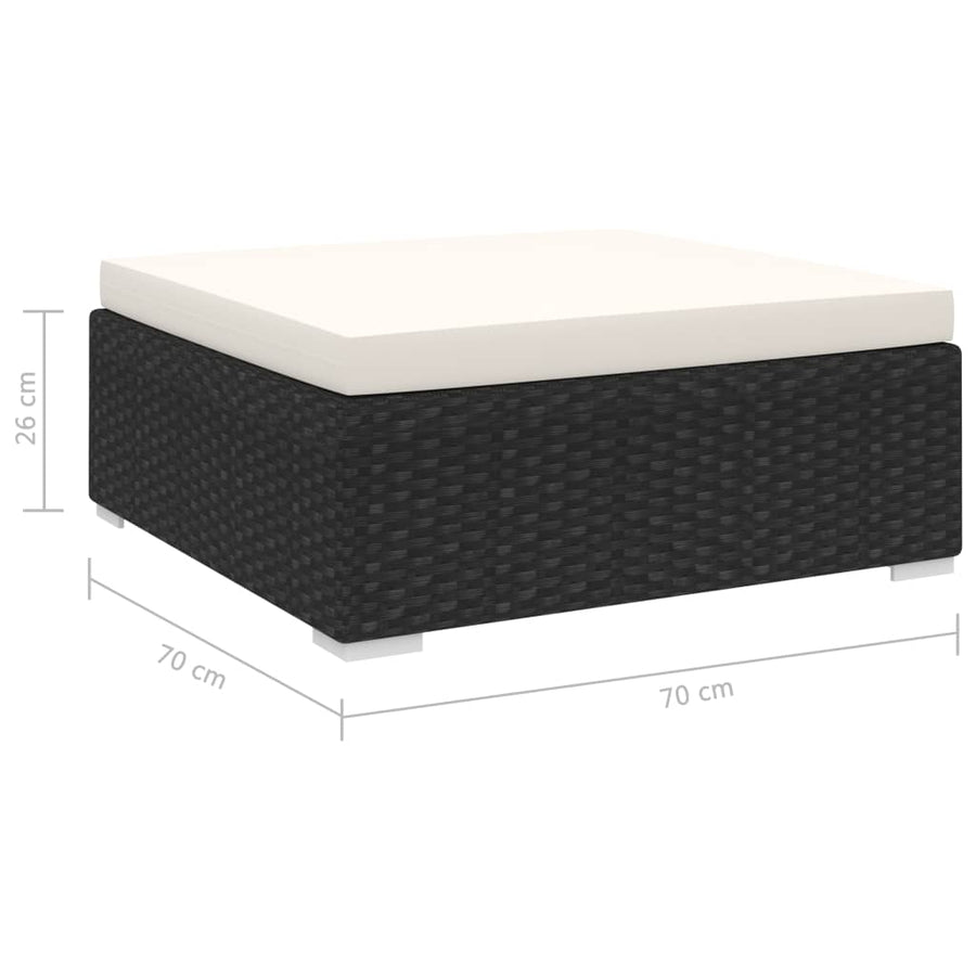 St Met Kussen Poly Rattan Zwart en wit Voetensteun