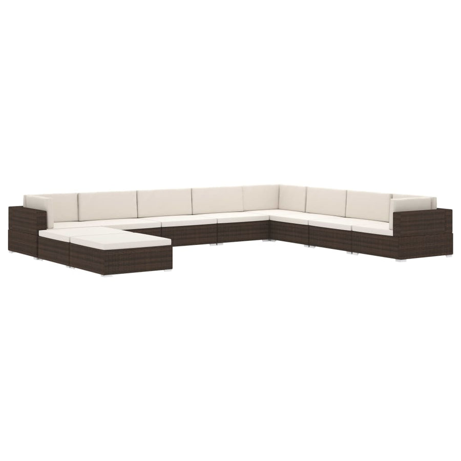 St Met Kussen Poly Rattan Zwart en wit Voetensteun