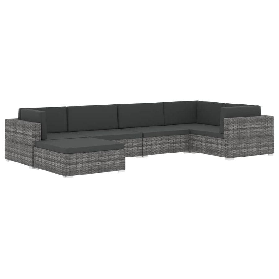 St Met Kussen Poly Rattan Zwart en wit Voetensteun