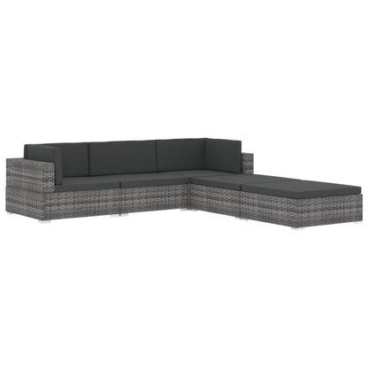 St Met Kussen Poly Rattan Zwart en wit Voetensteun