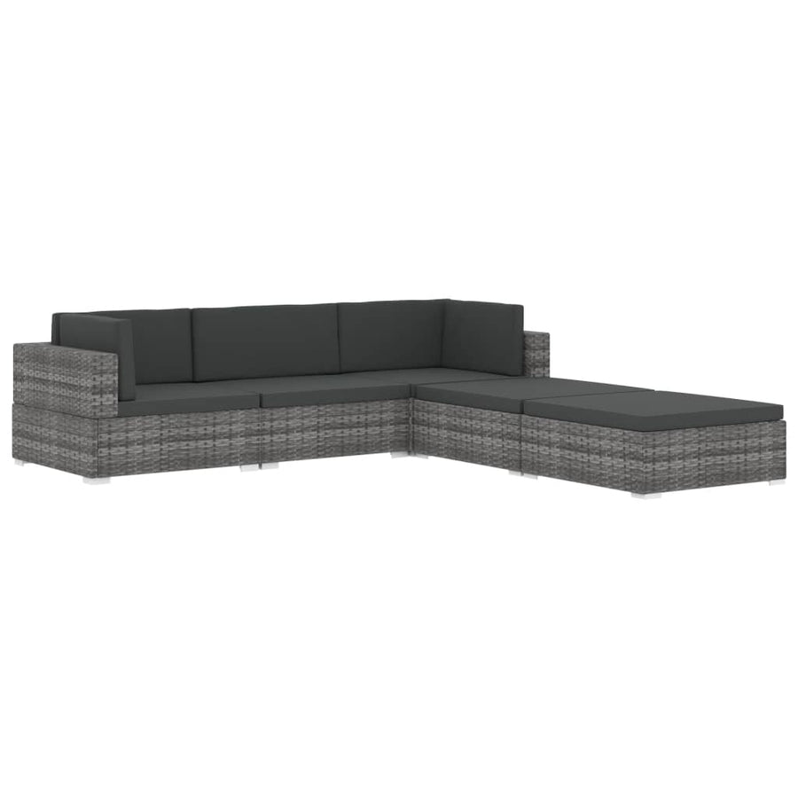 St Met Kussen Poly Rattan Zwart en wit Voetensteun