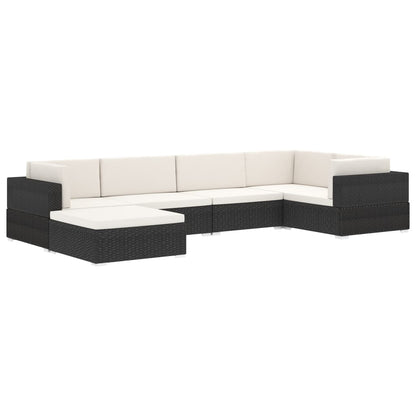 St Met Kussen Poly Rattan Zwart en wit Voetensteun