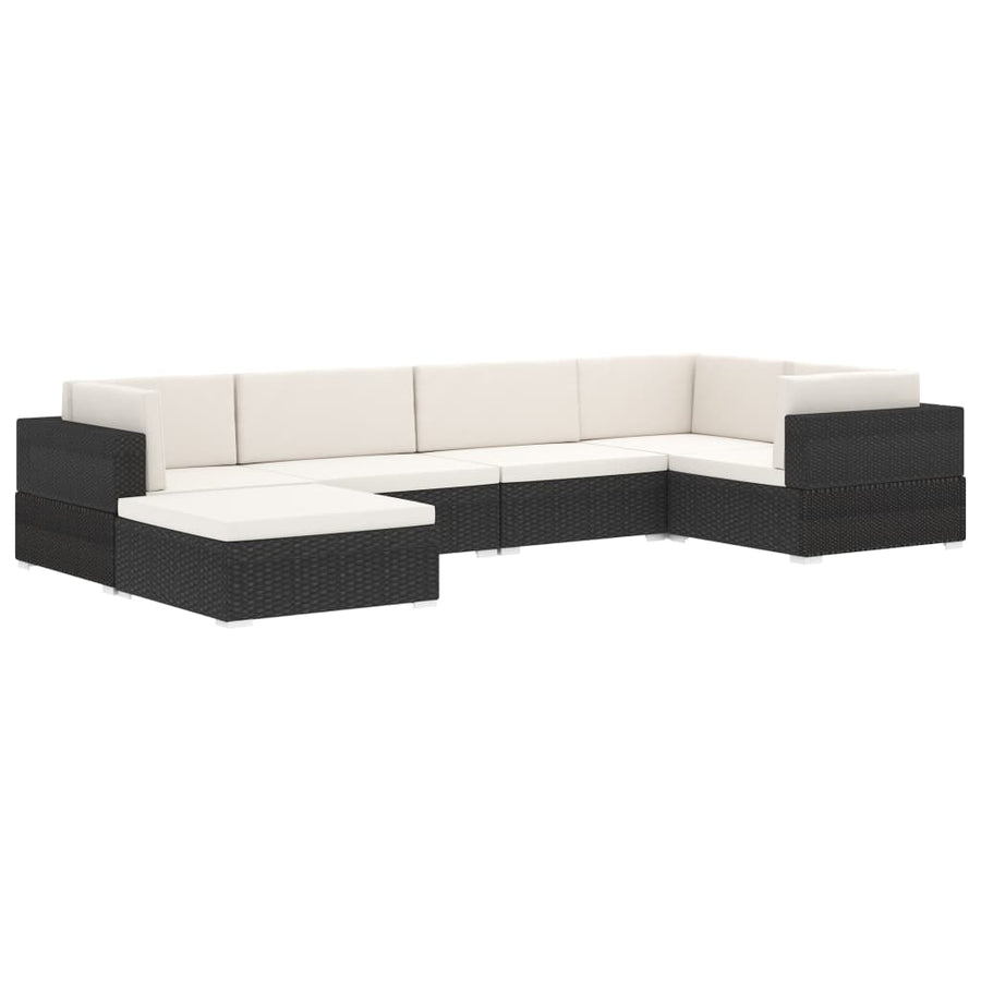 St Met Kussen Poly Rattan Zwart en wit Voetensteun