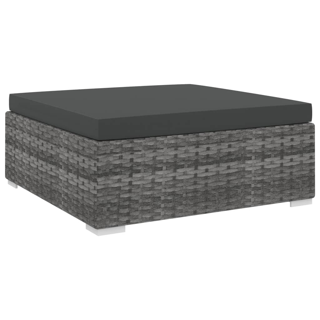 St Met Kussen Poly Rattan Grijs Voetensteun