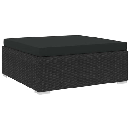 St Met Kussen Poly Rattan Zwart Voetensteun