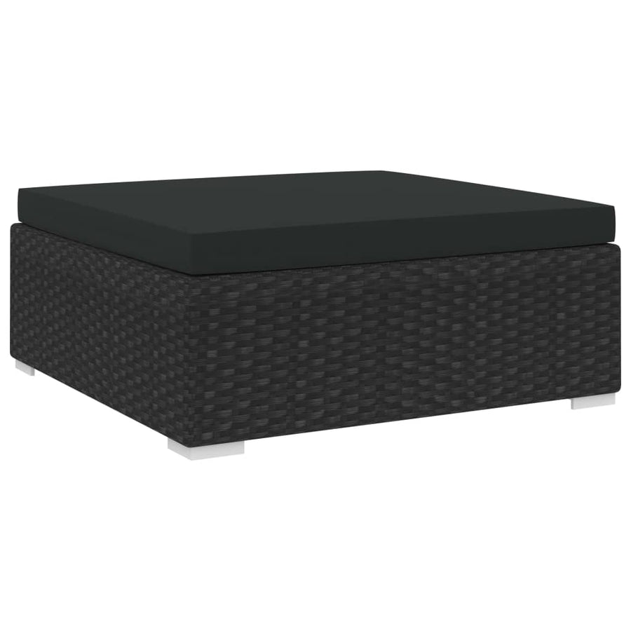 St Met Kussen Poly Rattan Zwart Voetensteun