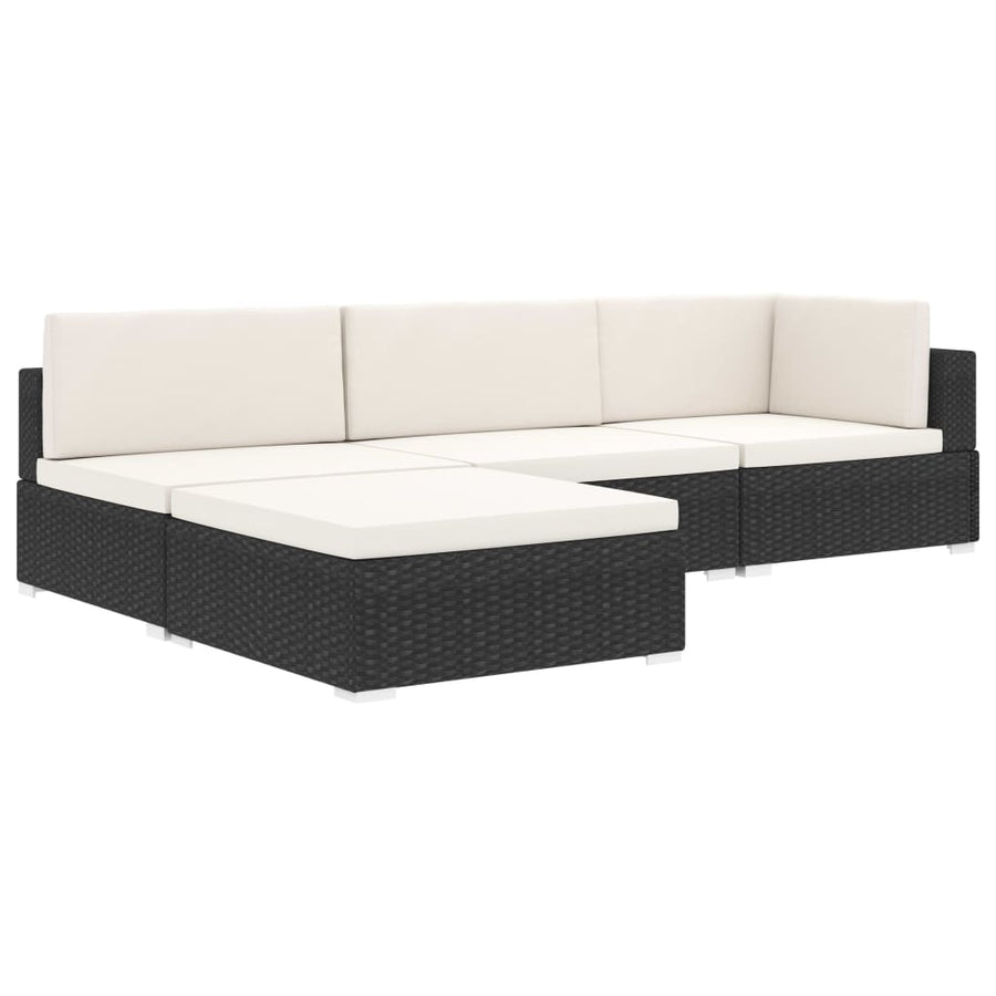 St Met Kussen Poly Rattan Zwart Voetensteun
