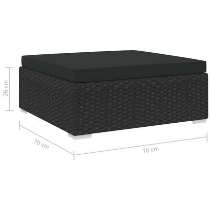 St Met Kussen Poly Rattan Zwart Voetensteun