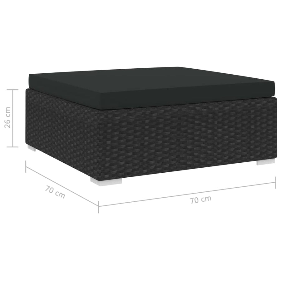 St Met Kussen Poly Rattan Zwart Voetensteun
