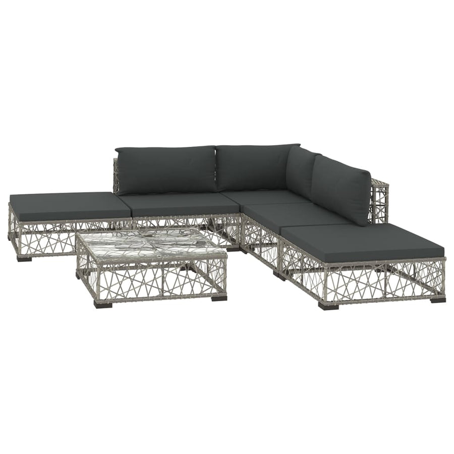 6-Delige Loungeset Met Kussens Poly Rattan Grijs