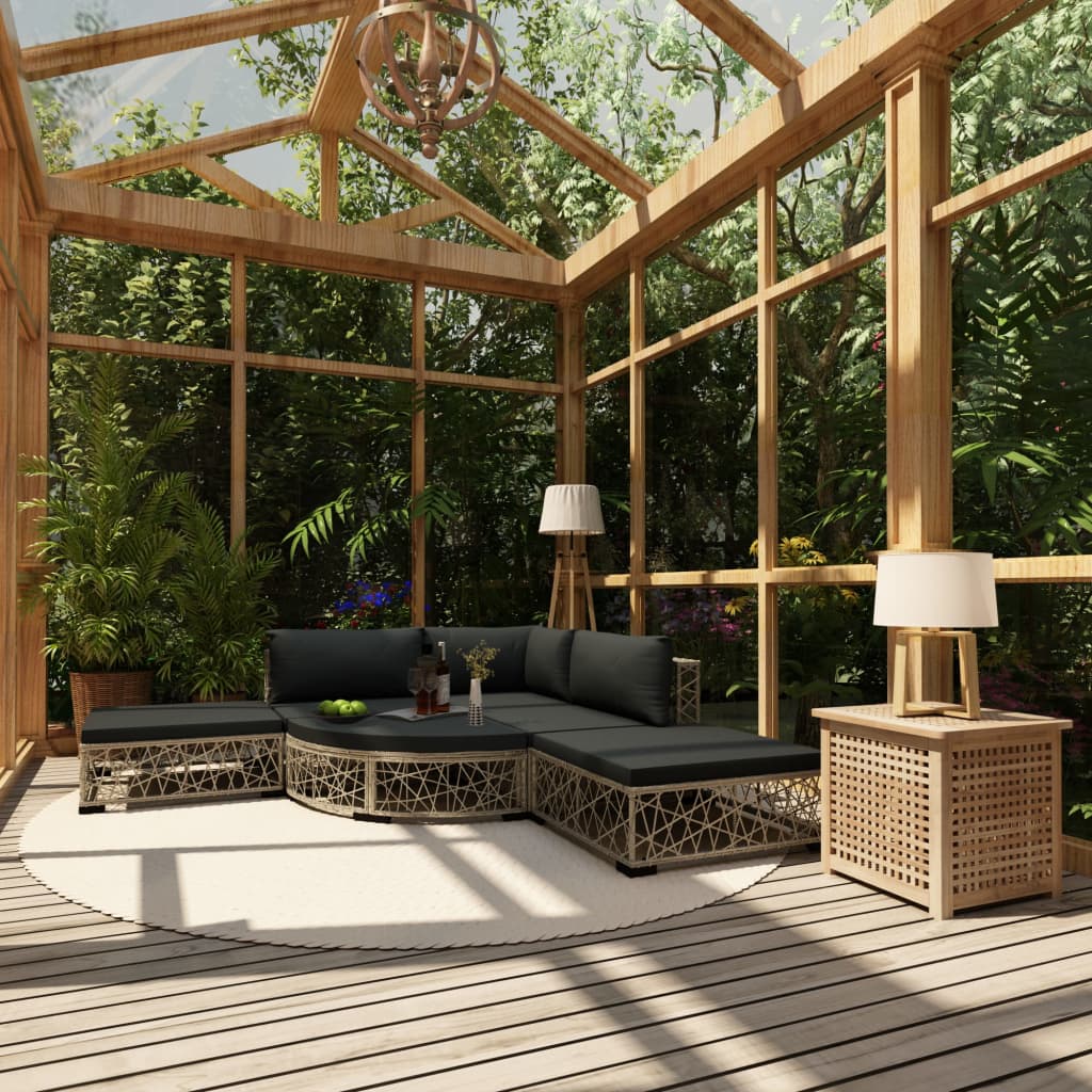 6-Delige Loungeset Met Kussens Poly Rattan Grijs