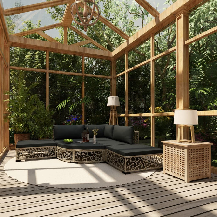 6-Delige Loungeset Met Kussens Poly Rattan Grijs