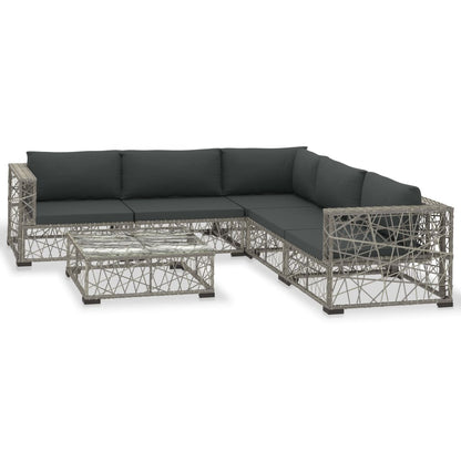 6-Delige Loungeset Met Kussens Poly Rattan Grijs