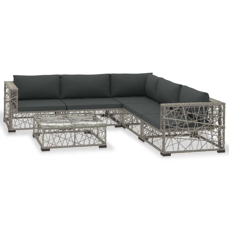 6-Delige Loungeset Met Kussens Poly Rattan Grijs
