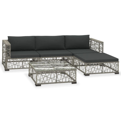 5-Delige Loungeset Met Kussens Poly Rattan Grijs