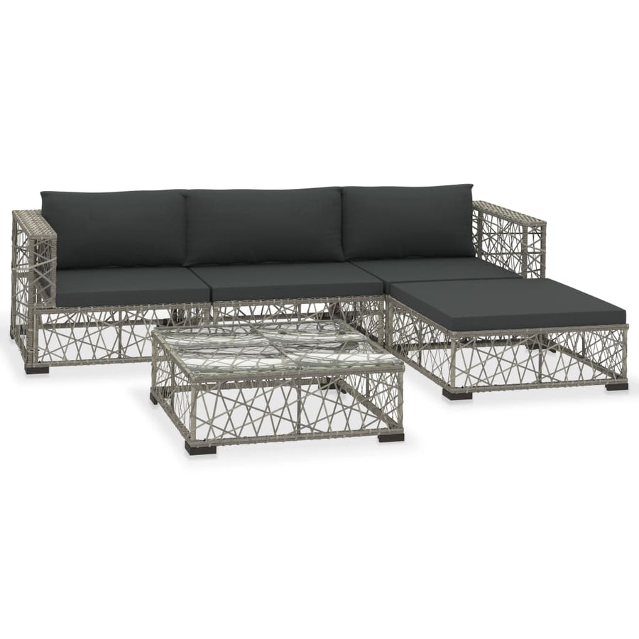 5-Delige Loungeset Met Kussens Poly Rattan Grijs