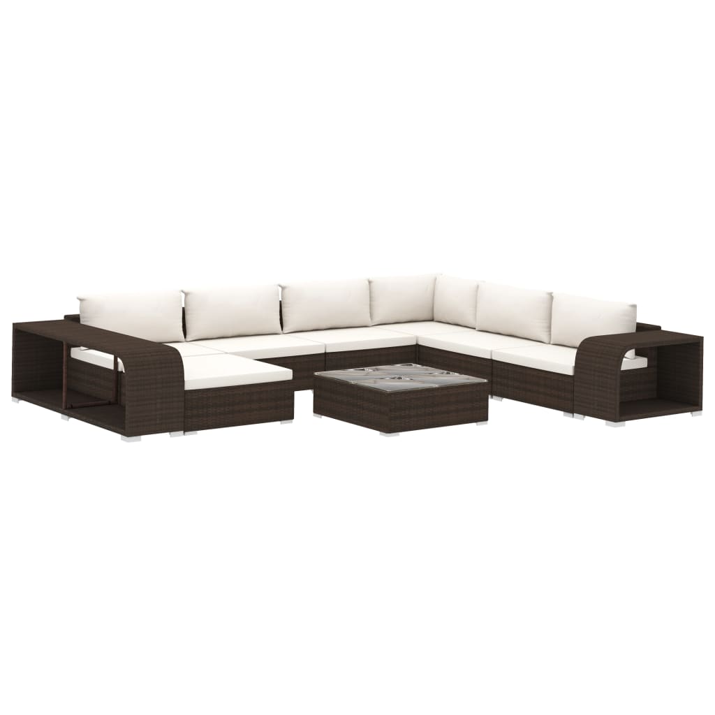 10-Delige Loungeset Met Kussens Poly Rattan Bruin