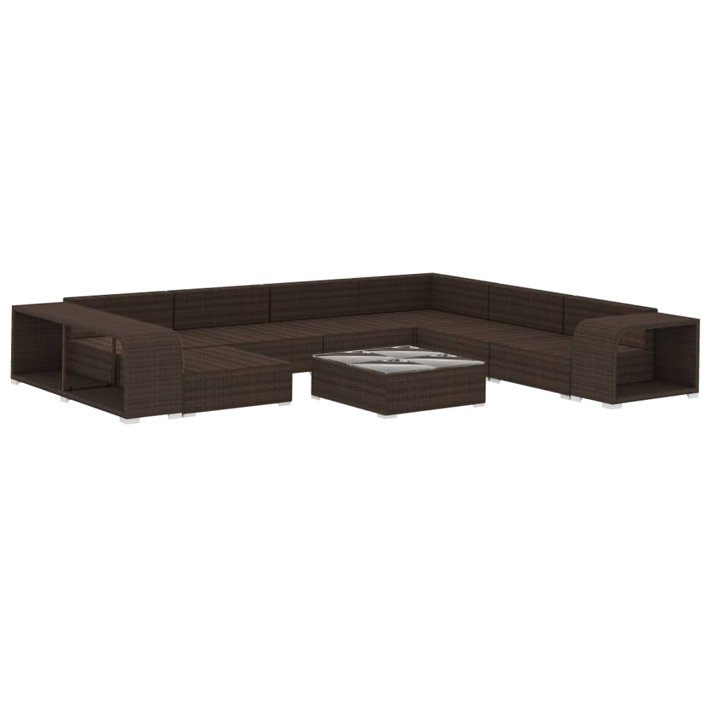 10-Delige Loungeset Met Kussens Poly Rattan Bruin