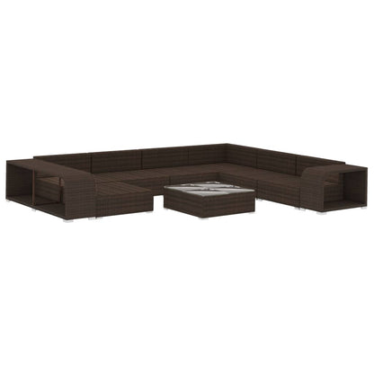 10-Delige Loungeset Met Kussens Poly Rattan Bruin