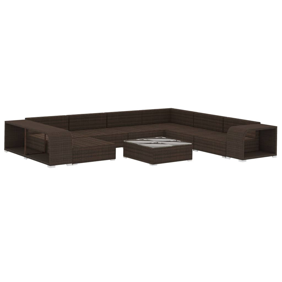 10-Delige Loungeset Met Kussens Poly Rattan Bruin
